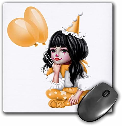 3Drose drăguță fată de clovn cu părul întunecat cu baloane în galben - tampoane de mouse