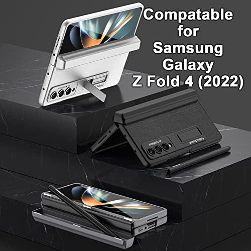 Miimall compatibil cu carcasă Fold 4 cu suport pentru stilou, Galaxy Z Fold 4 carcasă protecție balamale din sticlă securizată protector de ecran din piele PU carcasă reglabilă pentru suport pentru Z Fold 4