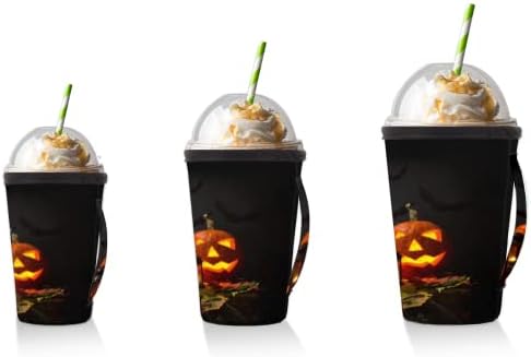 Halloween Pumpkin Lantern 62 Mânecă de cafea cu glazură reutilizabilă cu mâner de ceașcă de neopren pentru sodă, latte, ceai, băuturi, bere