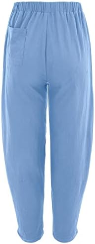 Pantaloni de lenjerie de bumbac pentru femei Harem Harem Capris Pantaloni liberi Fit Beach Yoga Pantaloni Elastici înalte cu