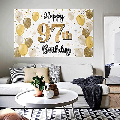 LASKYER Happy 97th Birthday large Banner-noroc la 97 de ani ziua de naștere Acasă perete Photoprop fundal, 97th Birthday Party Decoratiuni.