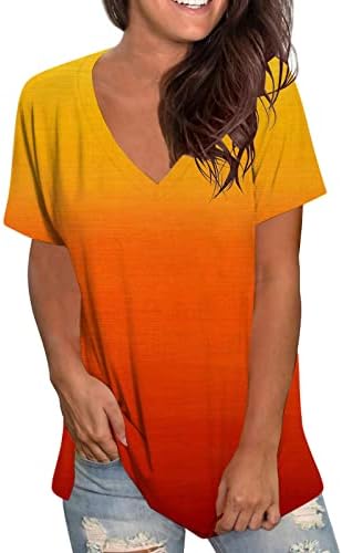 HGCCGDU 2023 Summer V GEACT Tops Women LEGES Casual cu mânecă scurtă cu mânecă baggică topuri gradient Gradient Tie Dye tricou
