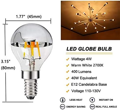 LDCHIUEN G45 G14 4W Dimmable E12 LED Filament jumătate crom bec Crown Globe Candelabre Decorative LED Edison bec 40 Watt alb