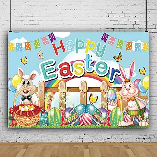 Banner de Paște fericit 71 x 43 în fundal de Paște Paște Sping iepure ouă colorate Photo Booth recuzită Decorațiuni de petrecere