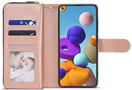 Husă portofel ZCDAYE pentru Samsung Galaxy A21s, Premium [Închidere magnetică] [buzunar cu fermoar] Husă Flip din piele Folio PU cu 9 sloturi pentru carduri suport pentru Galaxy A21s-Aur Roz