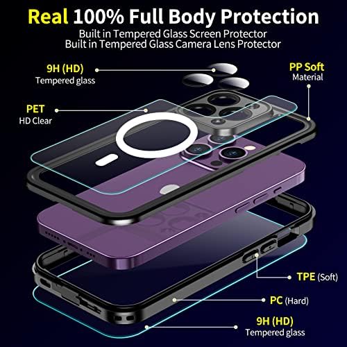MOZOTER pentru iPhone 14 Pro Max caz impermeabil, Built-in 9h temperat sticlă ecran Protector [Real 360] [IP68 subacvatice] [14ft militare Dropproof] [Dustproof] [compatibil cu MagSafe] - negru / clar