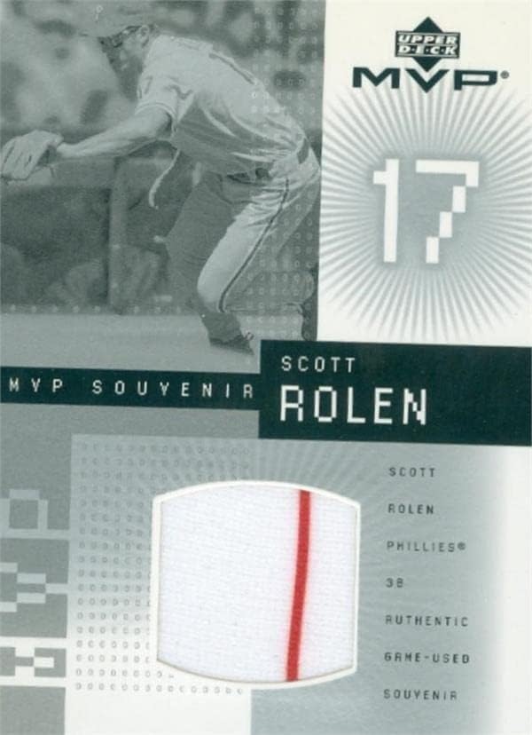 Jucătorul Scott Rolen a purtat Jersey Patch Baseball Card 2002 Upper Deck MVP JSR - Jocul MLB folosit tricouri