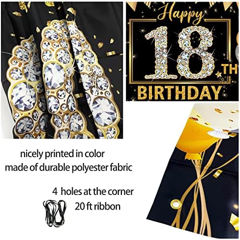 18th Birthday Decorations backdrop Banner, Happy 18th Birthday Decorations for Girls/Boys/Men, Black Gold Birthday Photography Background, 18 Birthday Party Photo Booth recuzită mare 6ft x 3.6 ft PHXEY