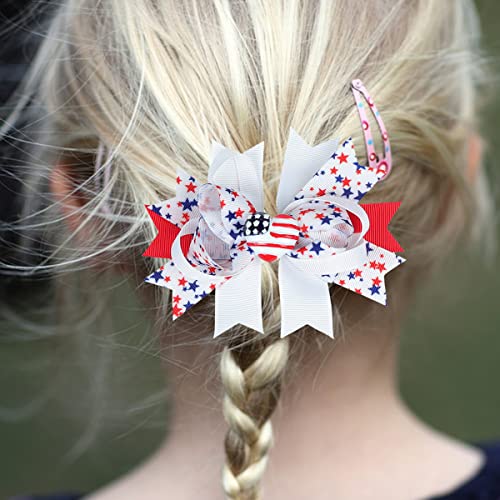 4 iulie păr de păr de păr alb albastru roșu arcuri clipuri Grosgrain Clipuri de păr Independență Ziua de cap