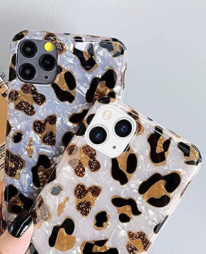 J. West caz Compatiable cu iPhone 13 6.1 inch, sclipitoare animal Leopard imprimare model Vintage ghepard design sclipici translucid