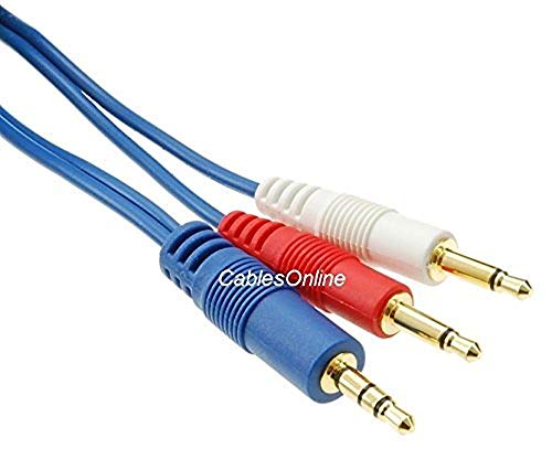 CableSonline de 1ft 3,5 mm Masculin Stereo la Dual Mono 3,5 mm Blue Breakout Cablu, AM-601C