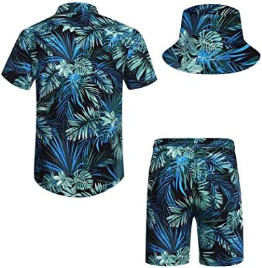 Cămașă hawaiană pentru bărbați Coofandy și flori scurte cu 2 bucăți de plajă cu pălării cu găleată