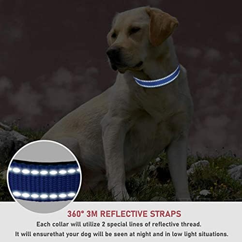 Guler de câini reflectorizant cu gulere de nailon reglabile pentru cataramă pentru câini mici mari, albastru bleumarin M