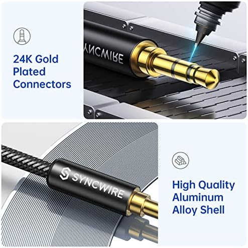 Syncwire 3,5 mm nylon împletit cablu Aux de 3,3ft/1m Cablu de extensie pentru căști - 6ft nylon împletit de 3,5 mm cablu audio