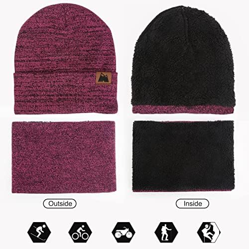 Eșarfă și mănuși de pălărie Mysuntown Beanie, cald de iarnă, pălării pentru femei 3 piese, mănuși cu ecran tactil
