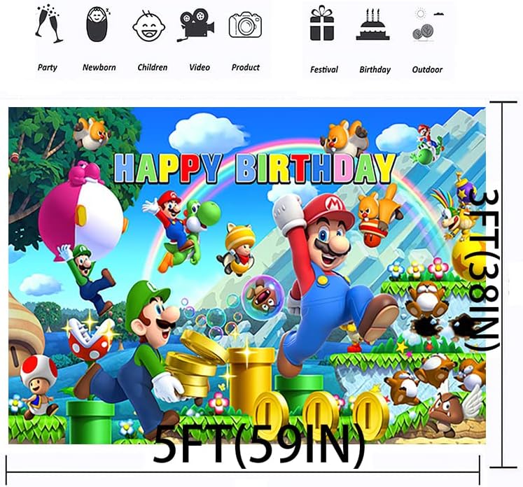 Cartoon Super happy Birthday background pentru consumabile pentru petreceri 59x38in Cartoon Game Background Baby Shower Banner