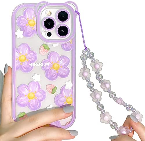 Nitop compatibil pentru iPhone 12 Pro Case Clear Drăguț Floral Floral cu lanț pentru fete pentru femei Pattern Moale TPU TPU
