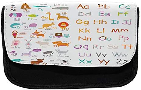 Carcasă de creion alfabet lunarabil, animale amuzante cu litere, pungă de creion cu pix cu fermoar dublu, 8,5 x 5,5, multicolor