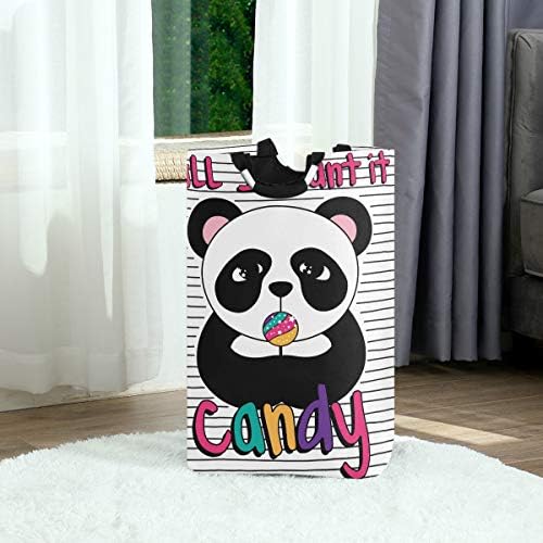 Alaza Cute Panda Stripe animal coș de rufe împiedică coșul mare de depozitare cu mânere pentru coșuri cadou, dormitor, haine