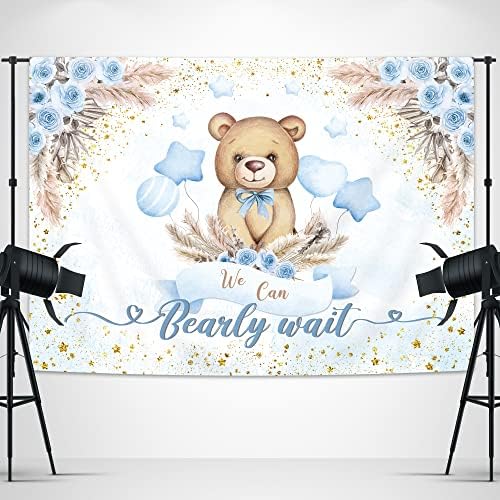 Glawry Bear Baby Shower fundal pentru băiat 7wx5h picioare putem Bearly așteptați Boho Pampas Albastru Baloane florale desene