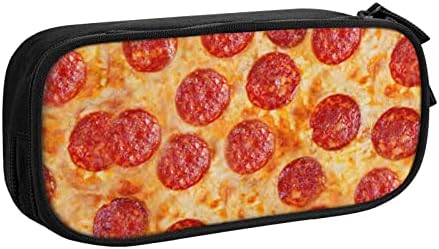 ASEEELO 3D Pizza Pepperoni imprimat pungă de papetărie cu două straturi cu fermoar cu fermoar, pungă de depozitare cu capacitate