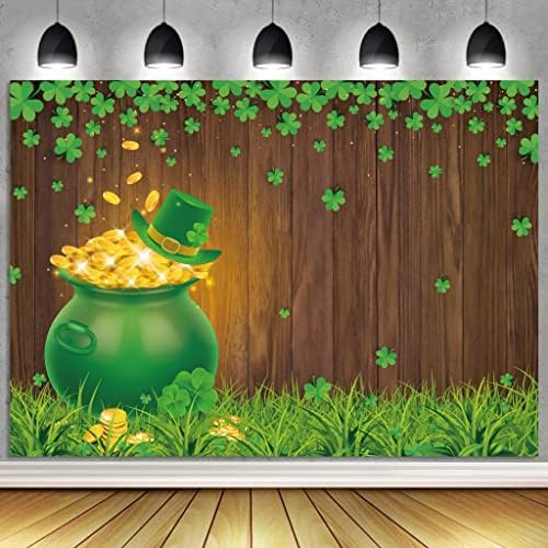 Dienalls 7x5ft St. Patrick ' s Day decoratiuni fundal trifoi norocos Shamrock fundal pentru fotografie Festival irlandez verdeață din lemn monedă de aur Banner copii copii adulți Baby Shower Photo Booth