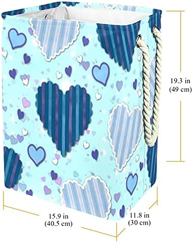 Deyya Blue Hearts model coș de rufe drăguț cu mânere rufe pliabile împiedică căptușeală încorporată cu suporturi detașabile