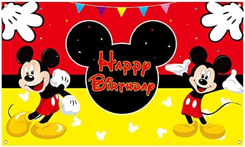 Haooryx Mouse Happy Birthday Fabric Banner fundal decoratiuni de petrecere pentru copii, petrecere tematică favorizare Consumabile