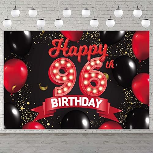 Fericit 96 de ani roșu și negru Banner fundal decoratiuni baloane tema Decor pentru fete femei Printesa 96 de ani Petrecere
