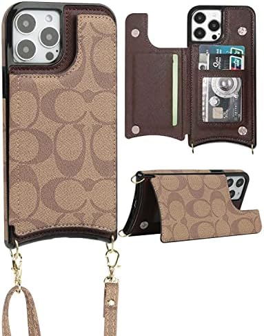 Xgmky lux portofel caz pentru Designer iPhone 14 Pro caz pentru femei, Piele Clasic model Protector Flip Folio acoperi 6.1