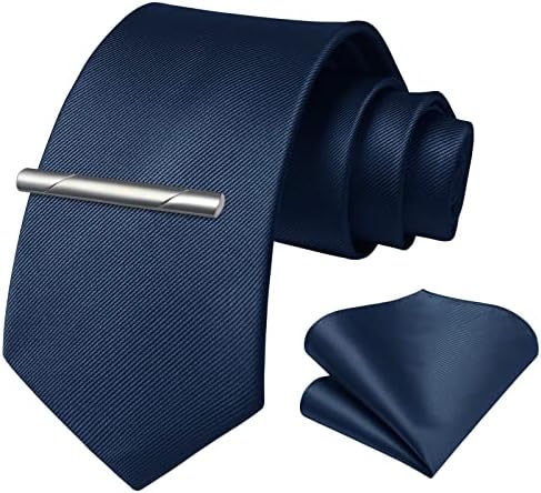 Cravate HISDERN pentru bărbați Culoare solidă țesute cravată și buzunar pătrat cravate Clip Seturi de afaceri formale nunta