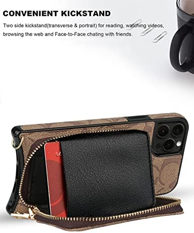 Xgmky portofel de lux caz compatibil cu iPhone 14 Pro Max caz din piele cu curea Crossbody pentru femei metal plăcuța de protecție