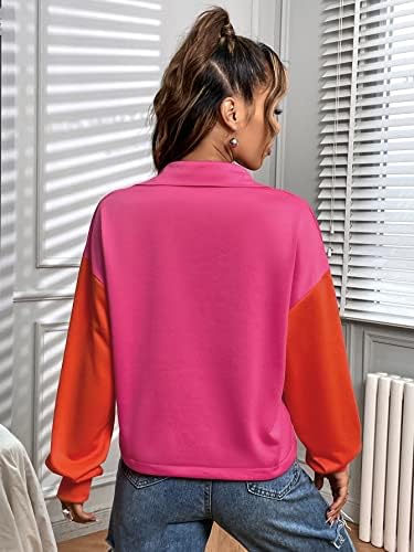 Redesyn pulovere pentru femei - Colorblock Half Zip Drop Sweatshirt