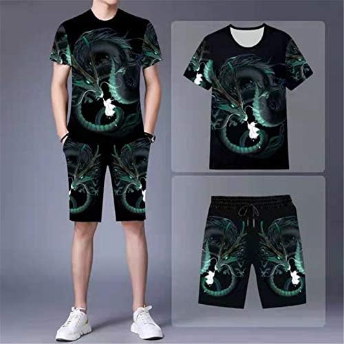 Tricou de imprimare a tiparului pentru bărbați pentru bărbați, tricouri de imprimare a modelului 3D Green Dragon Phoenix +