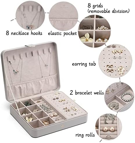 Carcasă de bijuterii de călătorie Vlando pentru femei - Cutie de organizator de bijuterii din piele portabilă pentru cercei