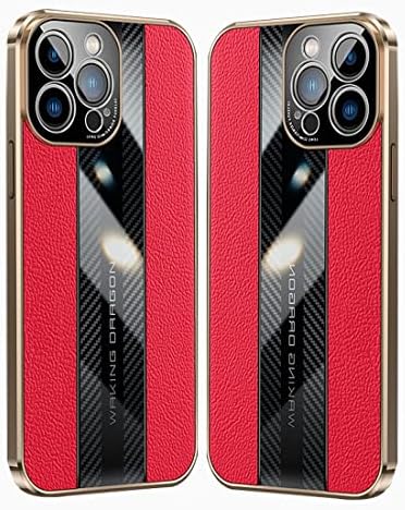 Carcasă telefonică din piele + carcasă din fibră de carbon Proiectată compatibilă cu iPhone 13 Pro Max cu protecție a camerei,