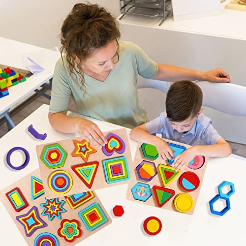 Puzzle din lemn pentru copii mici Montessori Forme colorate Sortare Puzzle Senzorial Jucării pentru copii 2-4 ani băieți și