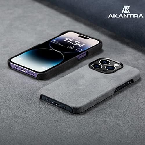 Carcasă Akantra Alcantara pentru Apple iPhone 14 Series, copertă de căprioară sintetică pe jumătate împachetată, compatibilă cu încărcarea fără fir Magsafe