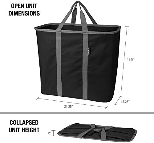 CleverMade SnapBasket LaundryCaddy/CarryAll XL Coș Pop - Up, coș de rufe pliabil și geantă de mână foarte mare, pachet de 2, Negru
