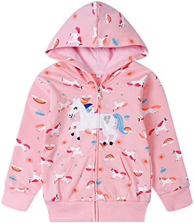 Akyzic Toddler fata Zip up Hoodie jacheta Unicorn Hanorac copii îmbrăcăminte de iarnă haine cu buzunare