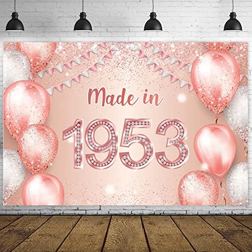 Made in 1953 Rose Gold Happy 70th Birthday Banner noroc la 70 de ani fundal balon Confetti tema decor decoratiuni pentru femei roz Birthday Party Supplies Bday Background Glitter