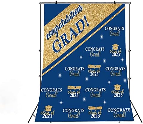 RBQOKJ 5x7FT Felicitări Grad Blue Golden Backdrop Clasa din 2023 Absolvire Pasul de fundal și repetare Felicitări Fundaluri