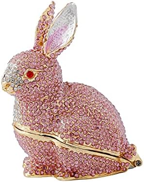Ingbear Drăguț Pink Rabbit Figurină cutii cu balamale cu balamale, cadou unic pentru Ziua Mamei, cutie de bijuterii emailate
