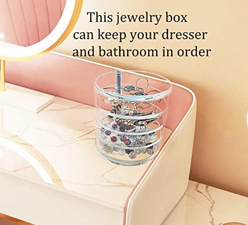 Organizator de bijuterii Haosuny - Cutie de depozitare a bijuteriilor cu capac cu 4 niveluri rotative, organizator de cercei