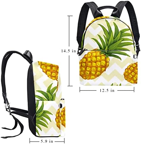 Tbouobt din piele rucsac de călătorie laptop ușor rucsac casual pentru bărbați pentru femei, fructe tropicale ananas galben val modern