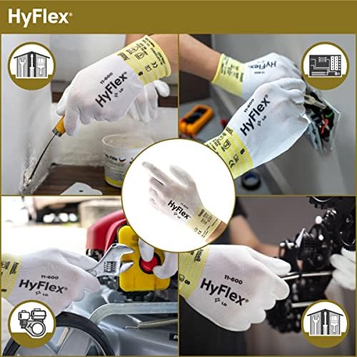 Hyflex 11-600 Light Duty Nylon Industrial Mănuși cu acoperire cu palmier pentru fabricarea metalelor, automobile - alb