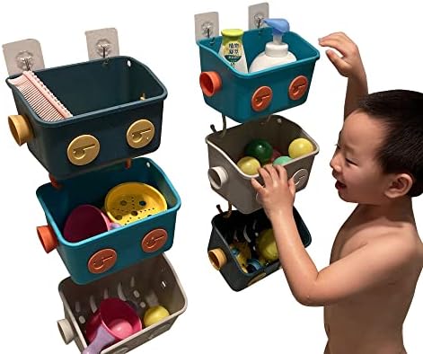 6 bucăți coș de depozitare a jucărilor pentru baie, suport pentru jucărie pentru baie ， Tub de baie Suport pentru jucărie ， Modelarea robotului colorat pentru copii montate pe perete CADDY DUNURI cu cârlige pentru șampon ， pentru jucării de baie, baie pentru copii