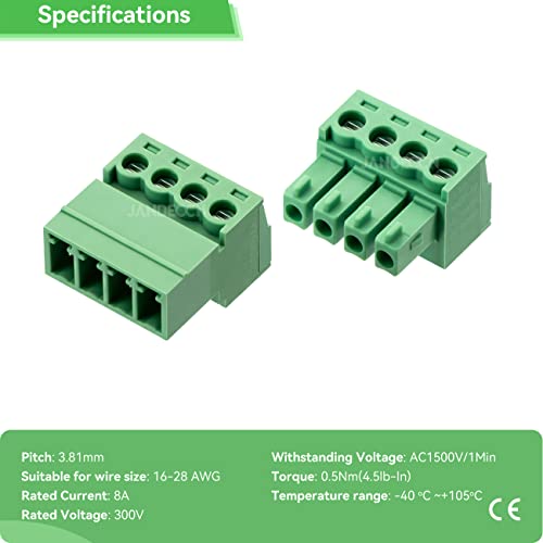 Jandeccn 10pcs 4 pini 3,81mm Pitch DIY PCB PCB Conector bloc șurub cu șurub cu 10 pcs cu 4 pini Plug