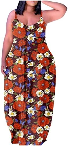 Pejock femei Plus Dimensiune Maxi rochie Boho florale imprimate Sundresses vrac fără mâneci talie mare o linie Swing plaja