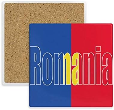 România Country Flag Nume Square Coaster Cup Suport de cană Piatră absorbantă pentru băuturi 2pcs cadou